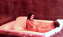 Small boobed girlfriend gets a rough ride in the jacuzzi