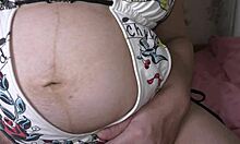 Thick wife with a huge pregnant belly rides her husband in cowgirl position and gets a huge creampie - Milky Mari